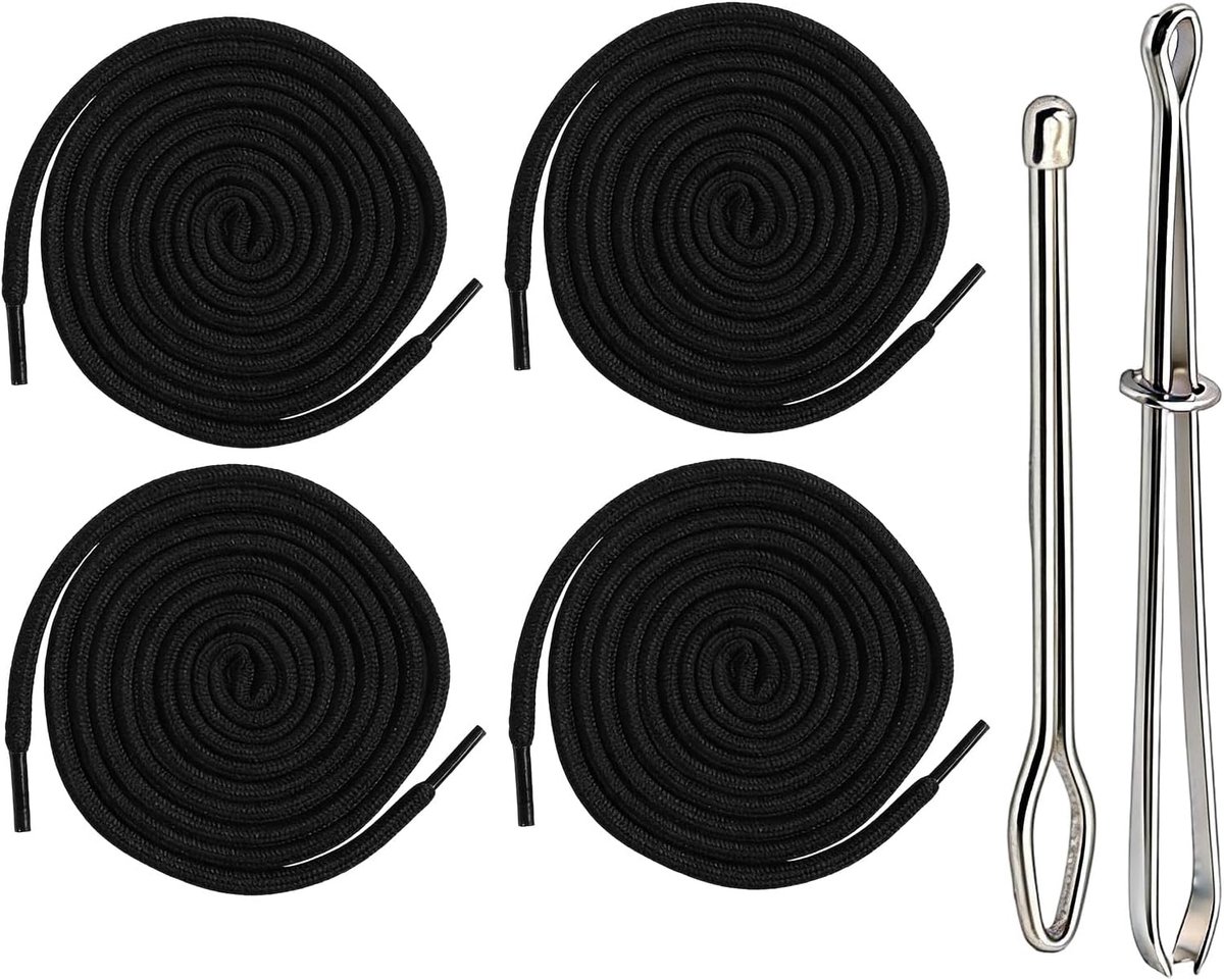 SnelShoppen - Pack van 4 Jogging Koorden 140 cm Zwart Trekkoord met Haak en Gesp Katoen Polyester Vervangende Koorden voor Hoodie Sportbroeken Korte B