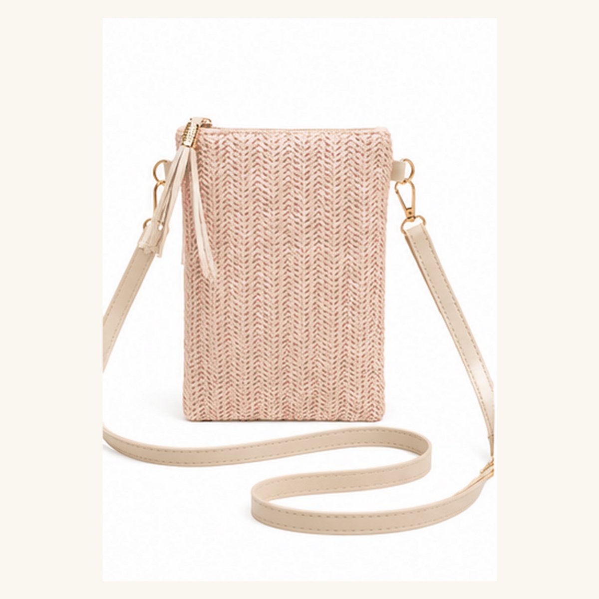 Bobypet - Crossbody Tas Dames - Gehaakte Schoudertas Boho - Ajour Telefoontasje met Ritssluiting - Khaki