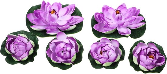 Kunstmatige Lelies - Drijvende Waterlelies - Tuindecoratie - Set van 12 stuks - 10-18 cm - Paars