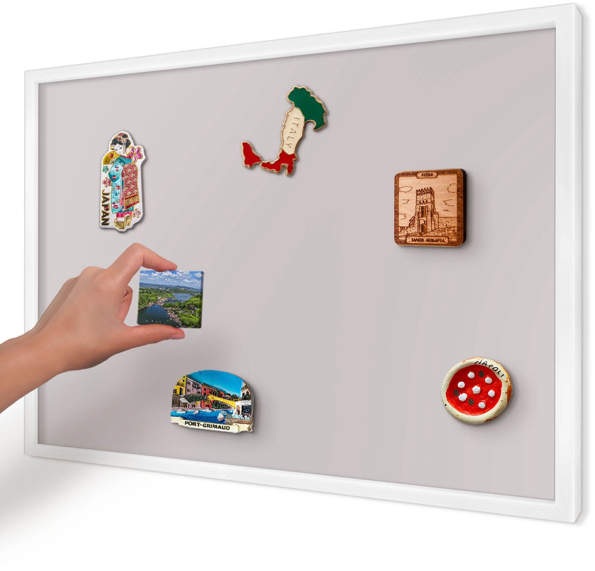 Artprintcave Roze Magneetbord mit Witte Lijst - 60x40 cm - Asgrijs Wandbord Magnetisch - Minimalist Bord Voor Magneten - Achtergronden En Patronen