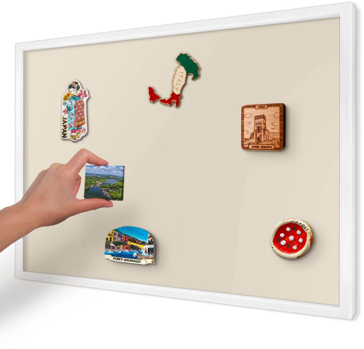 Artprintcave Beige Magneetbord mit Witte Lijst - 60x40 cm - Lichte Steen Magneetbord Voor Foto's - Minimalist Magneetbord Voor Keuken - Achtergronden En Patronen