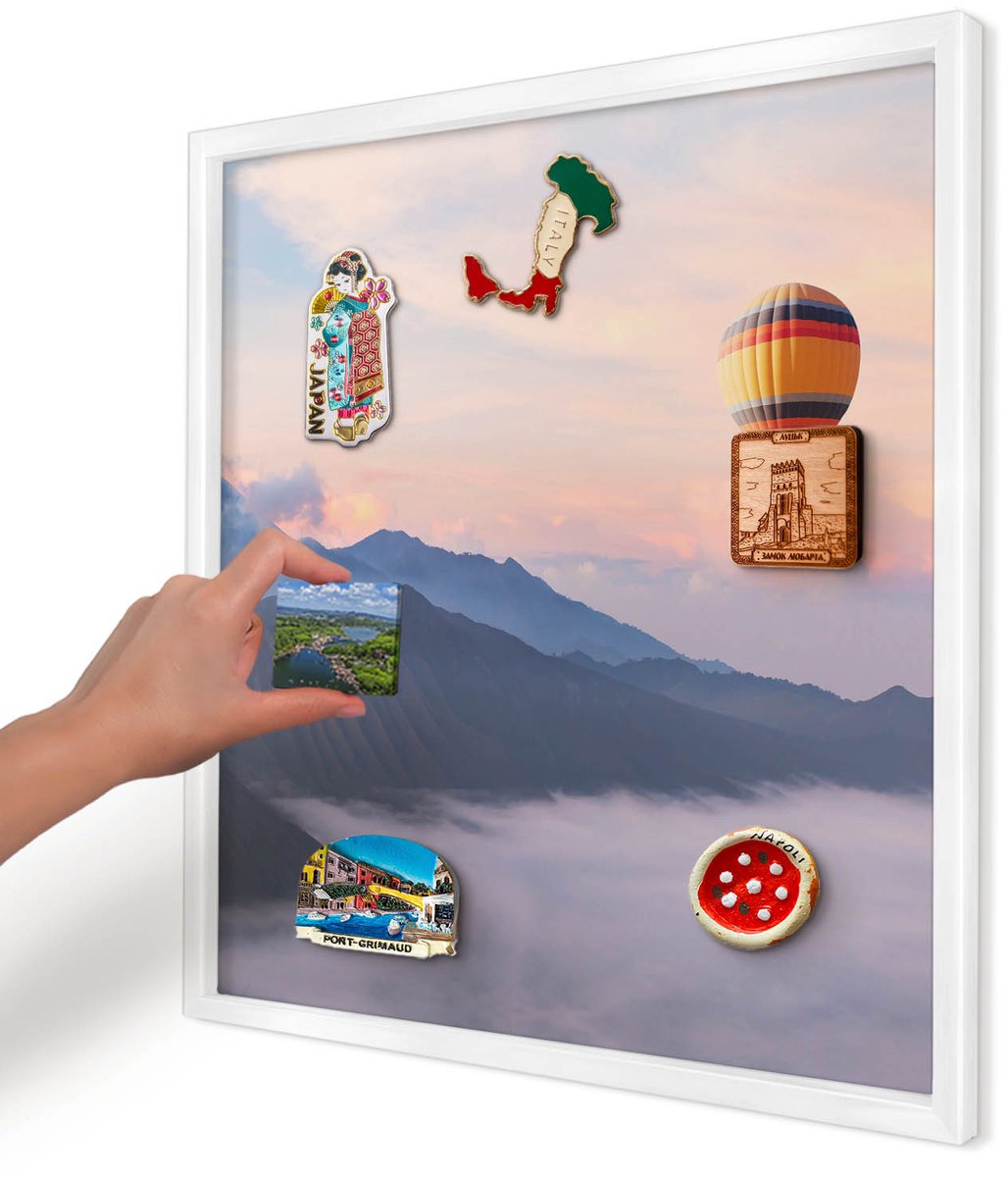 Artprintcave Blauw Magneetbord mit Witte Lijst - 50x50 cm - Hemelreis Memobord Keuken - Fotografisch Magneetbord Voor Keuken - Landschappen