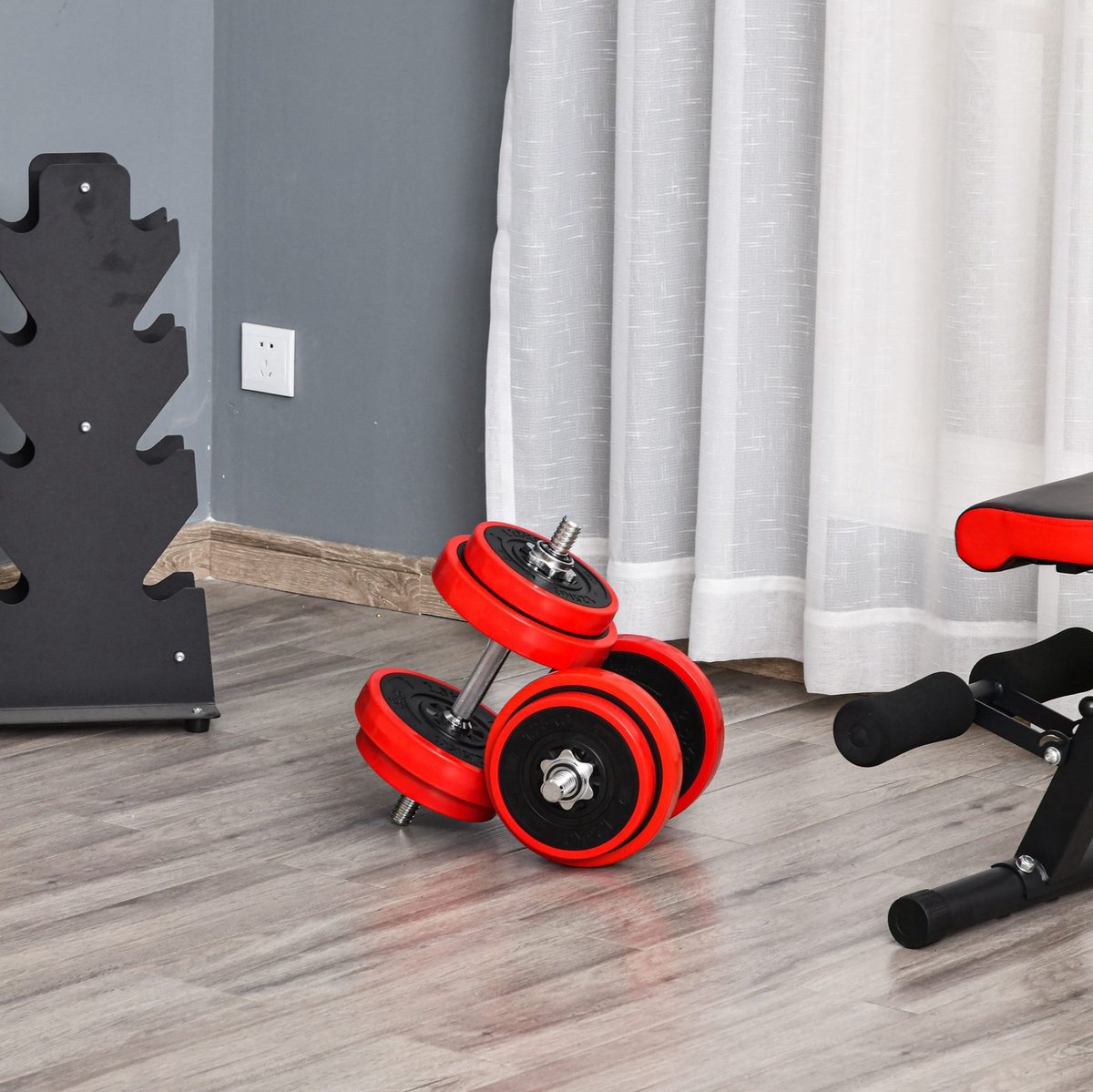 COVREO Halterset 20 kg rood zwart, 2 in 1 verstelbaar voor thuistraining