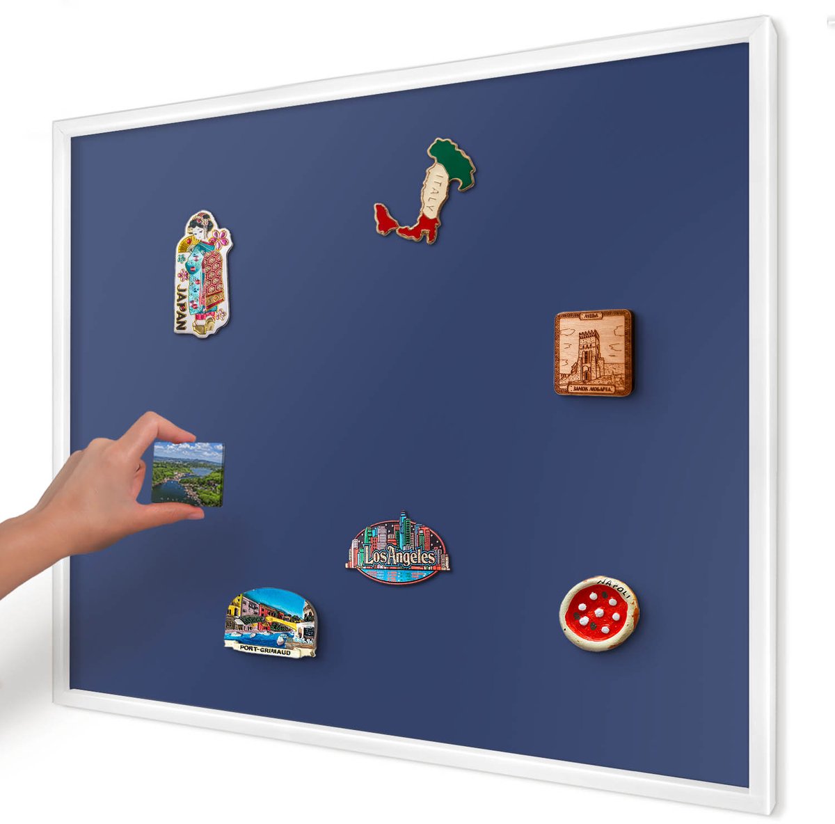 Artprintcave Marine Magneetbord mit Witte Lijst - 80x60 cm - Levendig Marineblauw Magnetisch Bord - Minimalist Magneet Bord mit Frame - Achtergronden En Patronen