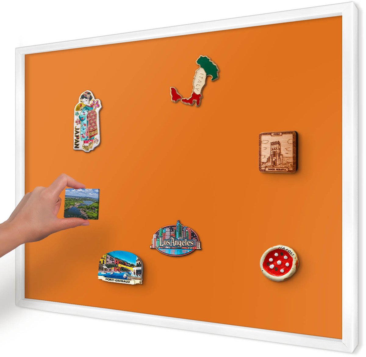 Artprintcave Oranje Magneetbord mit Witte Lijst - 70x50 cm - Sterk Oranje Magneetbord Voor Foto's - Minimalist Notitiebord - Achtergronden En Patronen