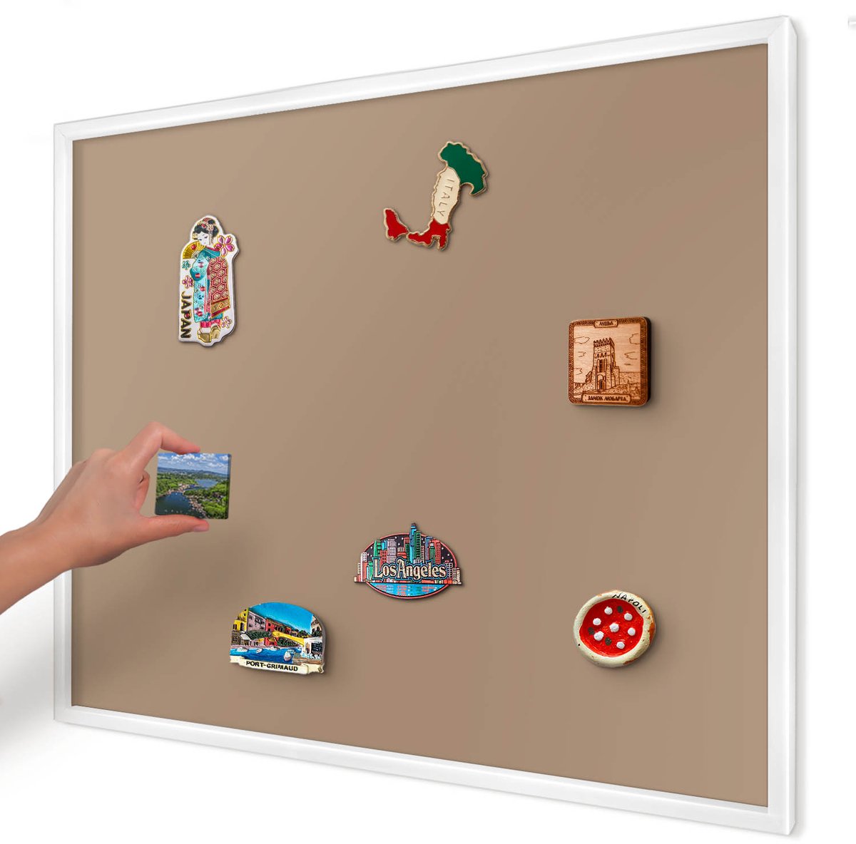 Artprintcave Bruin Magneetbord mit Witte Lijst - 80x60 cm - Warm Lichtbruin Magneet Bord mit Frame - Minimalist Magnetisch Bord - Achtergronden En Patronen