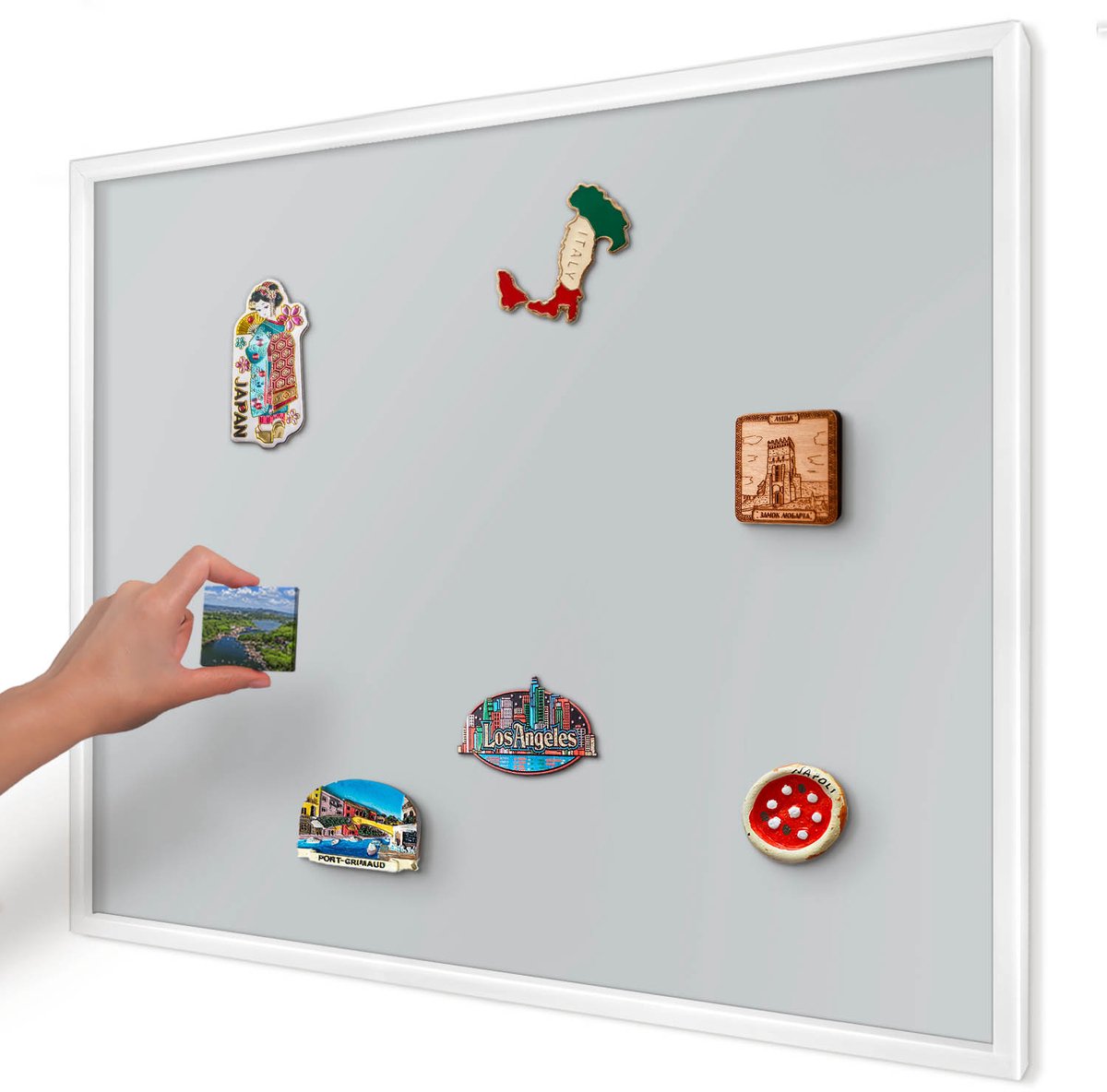 Artprintcave Grijs Magneetbord mit Witte Lijst - 80x60 cm - Lichtgrijs Bord Voor Magneten - Minimalist Magnetische Organizer - Achtergronden En Patronen