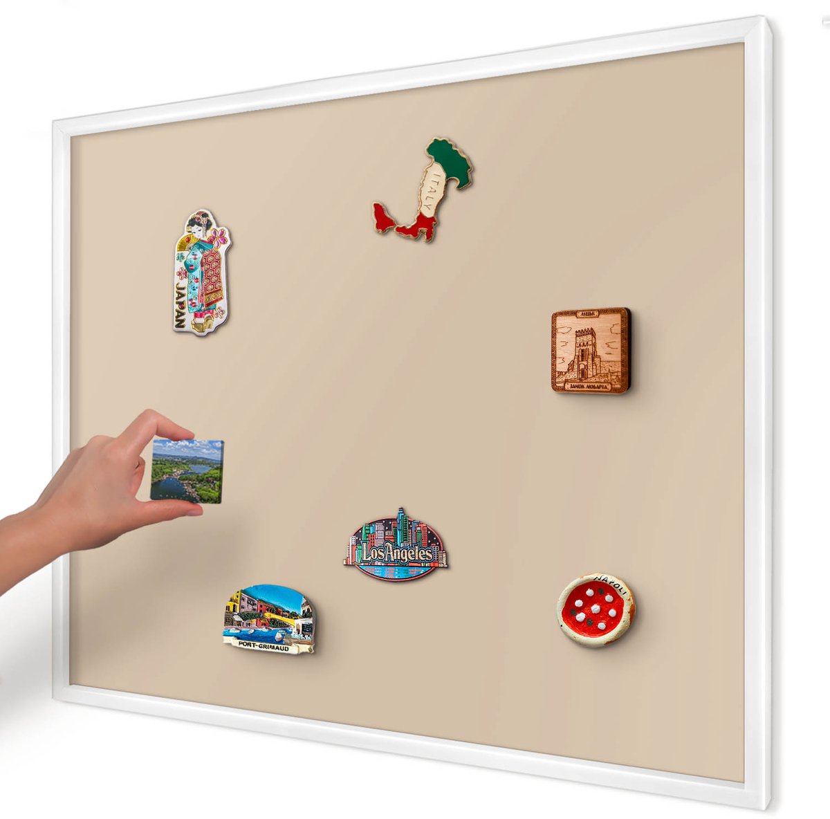 Artprintcave Beige Magneetbord mit Witte Lijst - 80x60 cm - Beige-Oranje Magnetisch Bord Voor Magneten - Minimalist Notitiebord - Achtergronden En Patronen