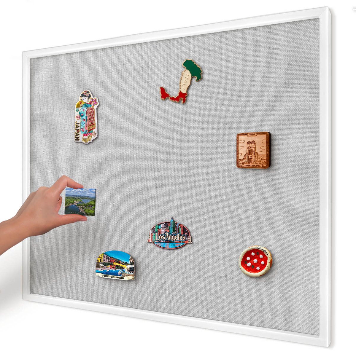 Artprintcave Grijs Magneetbord mit Witte Lijst - 80x60 cm - Subtiele Elegantie Wandbord Magnetisch - Minimalist Notitiebord - Texturen
