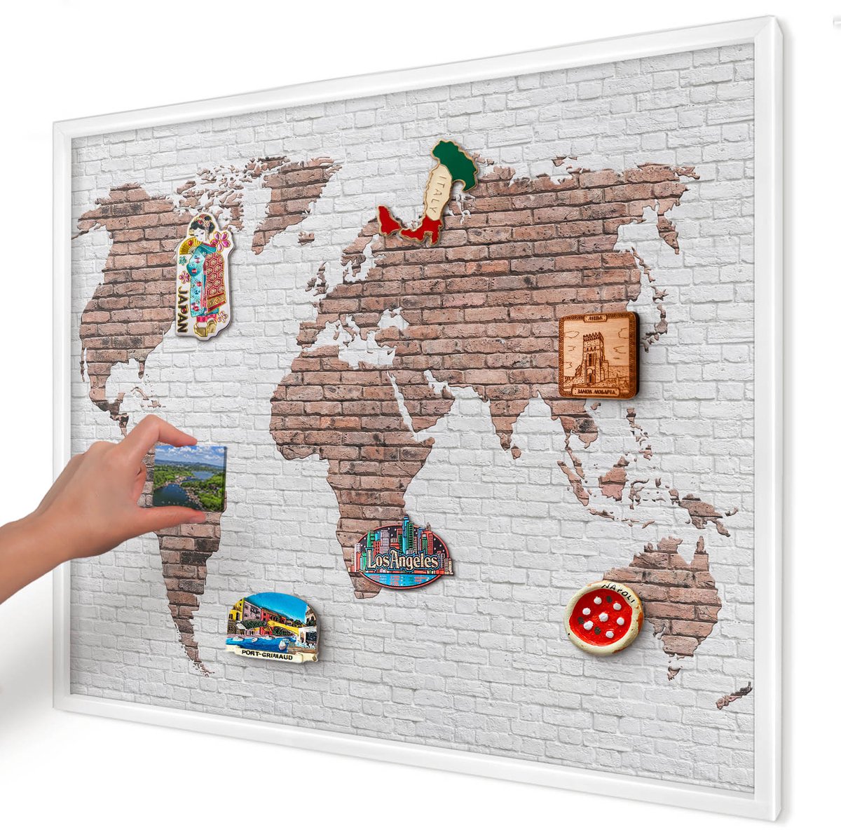 Artprintcave Bruin Magneetbord mit Witte Lijst - 80x60 cm - Bakstenen Plattegrond Magnetisch Bord Voor Magneten - Industrieel/Loft Magneetbord Voor Keuken - Kaarten
