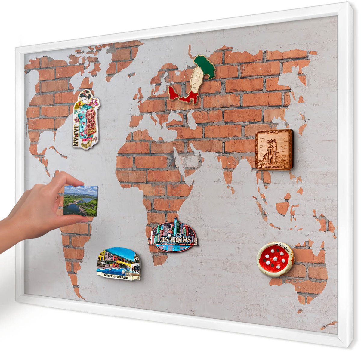 Artprintcave Oranje Magneetbord mit Witte Lijst - 70x50 cm - Bakstenen Plattegrond Magnetische Organizer - Industrieel/Loft Magnetisch Bord - Kaarten