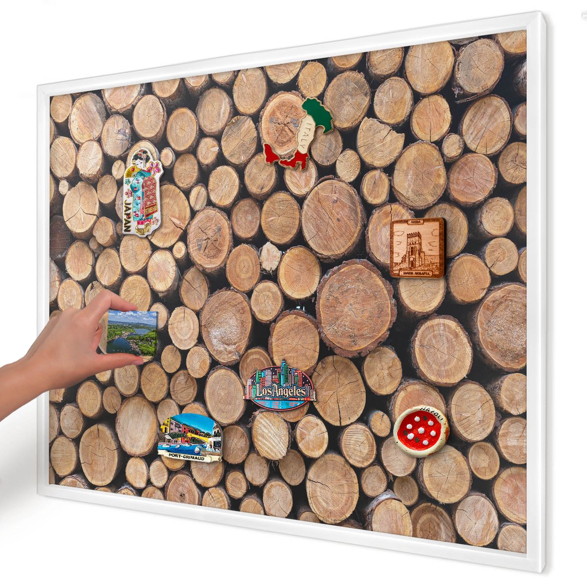 Artprintcave Bruin Magneetbord mit Witte Lijst - 80x60 cm - Houten Cirkels Magnetische Organizer - Rustiek Magnetisch Bord Voor Magneten - Texturen