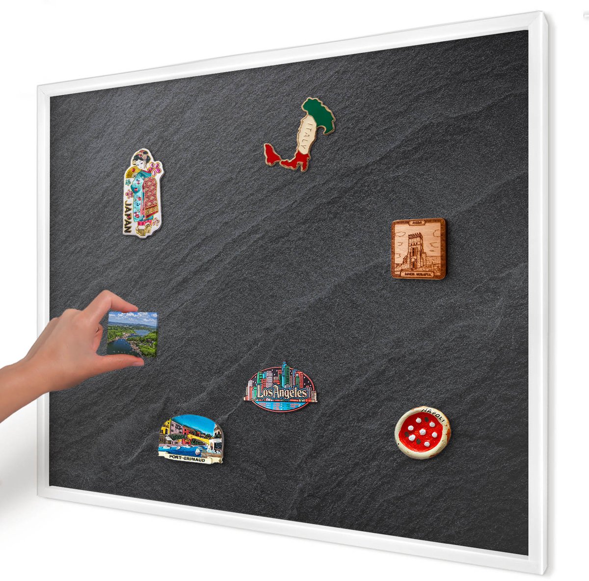 Artprintcave Zwart Magneetbord mit Witte Lijst - 80x60 cm - Grijze Textuur Wandbord Magnetisch - Minimalist Memobord Keuken - Texturen