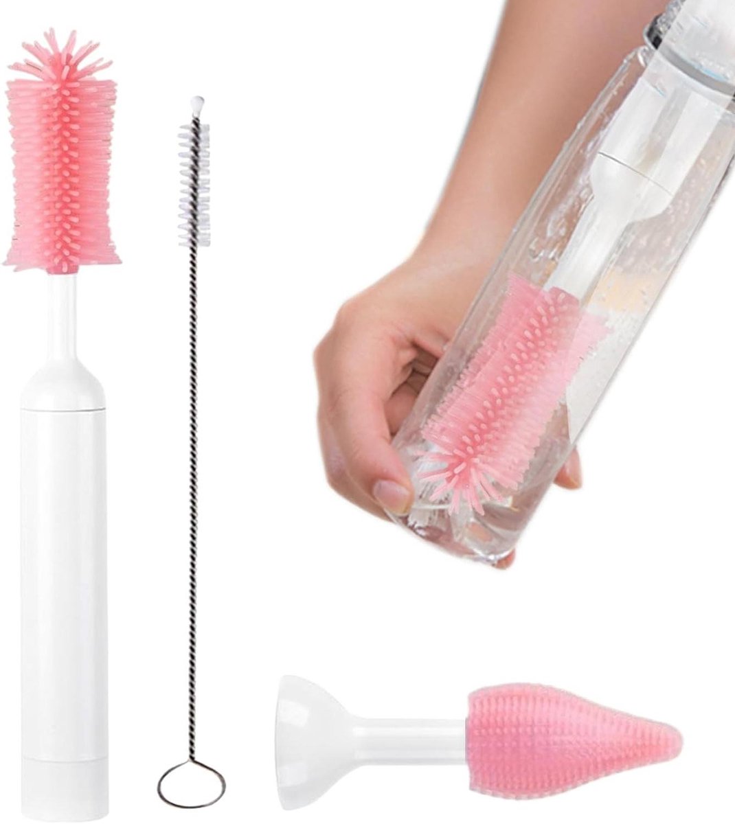 Elektrische Flessenborstel - Fles Reiniger - Babyflessen Schoonmaken - Draaibare Borstelkop - 24.2cm - roze