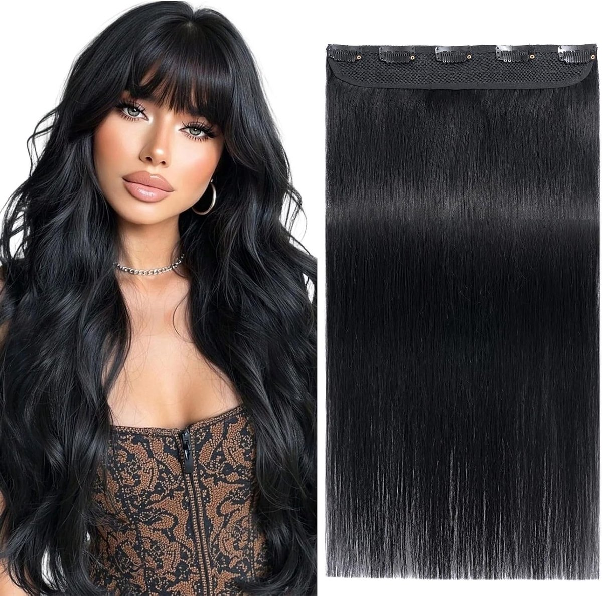 Echte Haar Clip-In Extensions, 25 cm, 5 Clips, 40 g, Jet Black, Volumineus Haar, Gemakkelijk te Bevestigen, Natuurlijke Look
