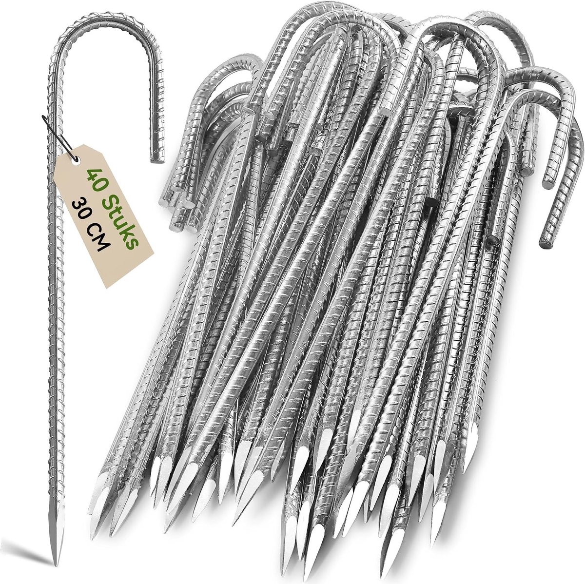 Zware Grondpennen van 30 cm voor Trampolines en Tenten - Gegalvaniseerd Staal met J-Haak, Ideaal voor Camping, Tuin en Schommel met Puntige Eind