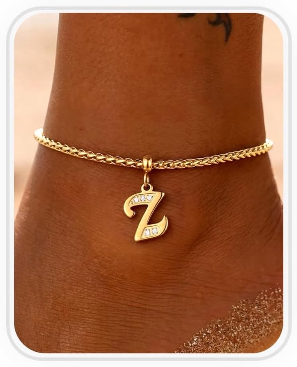 Verstelbaar enkelbandje voor vrouwen met initiaal en zirkonia-hanger, ideaal als verjaardagscadeau voor moeders en tienermeisjes, trendy sieraden