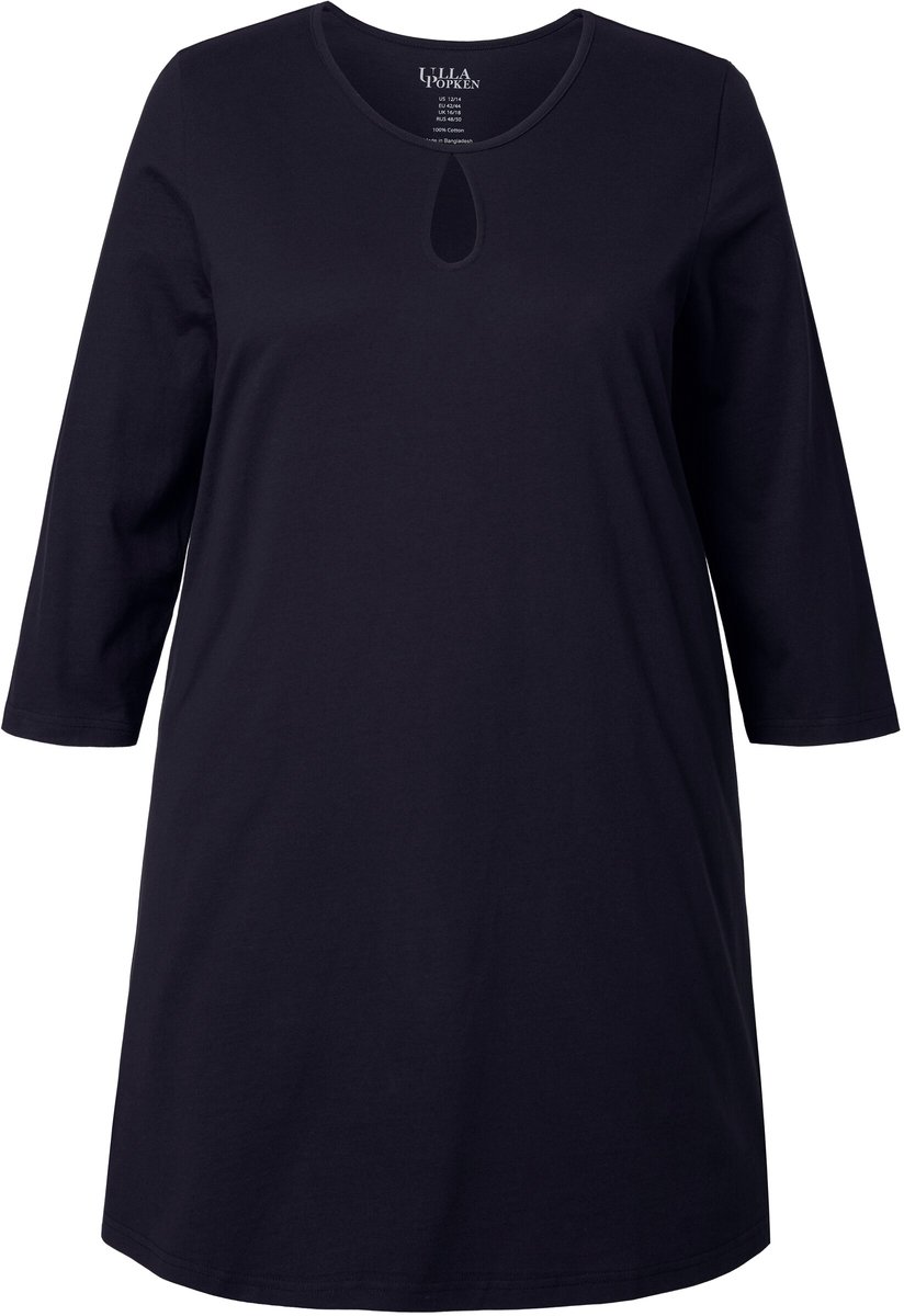 Ulla Popken - Dames - Longshirt A-lijn ronde hals 3/4-mouwen - Zwart - Maat 50+