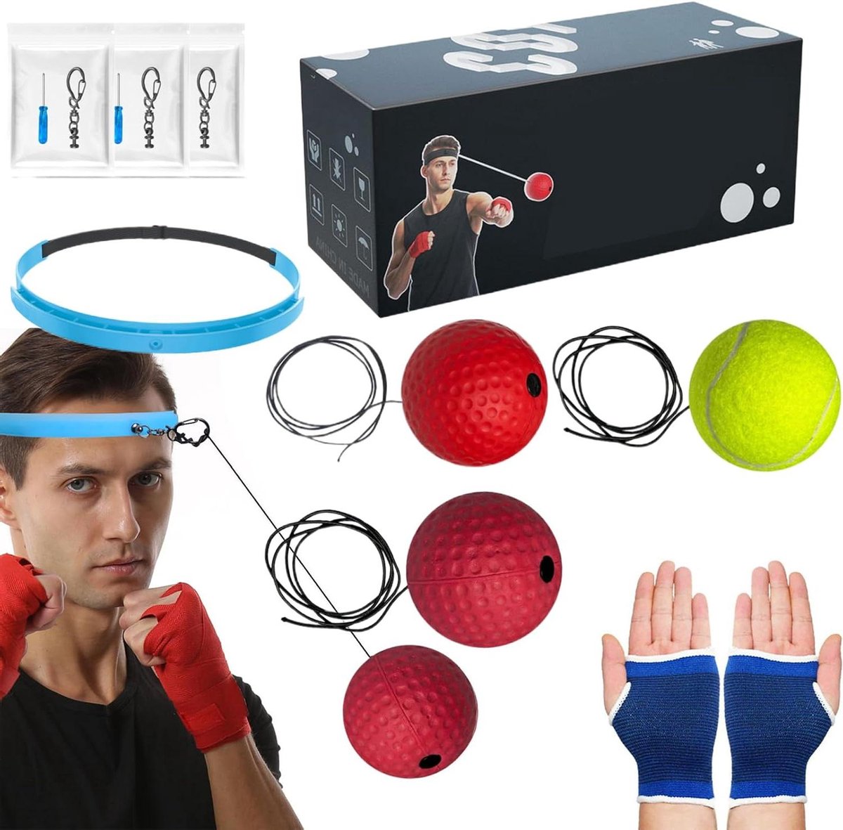 Boksreflexbal Set - Bokstraining Bal - Verbeteren Reactievermogen - Drie Verschillende Ballen - 6 cm Diameter - Meerdere Kleuren