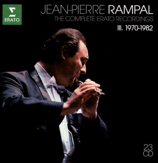 Jean-Pierre Rampal speelt dwarsfluit in een smoking. Opname III. 1970-1982.