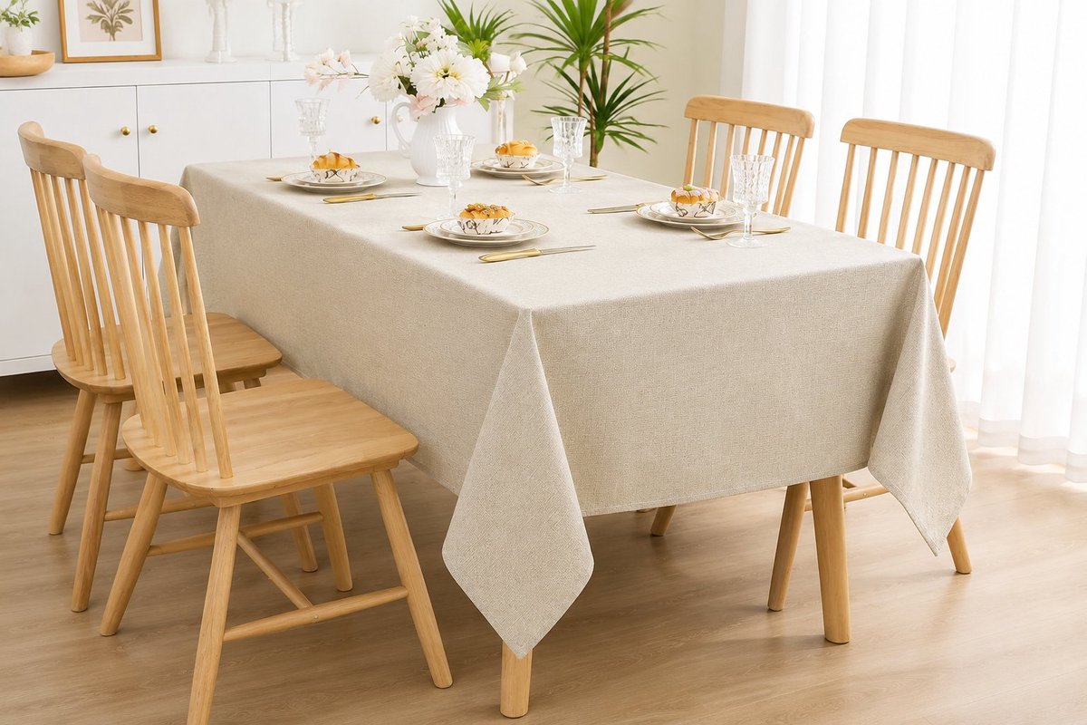 R&H® Tafelkleed met linnenlook, afwasbaar, lotuseffect, rechthoekig, 100 x 140 cm, waterafstotend, vlekbescherming, beige
