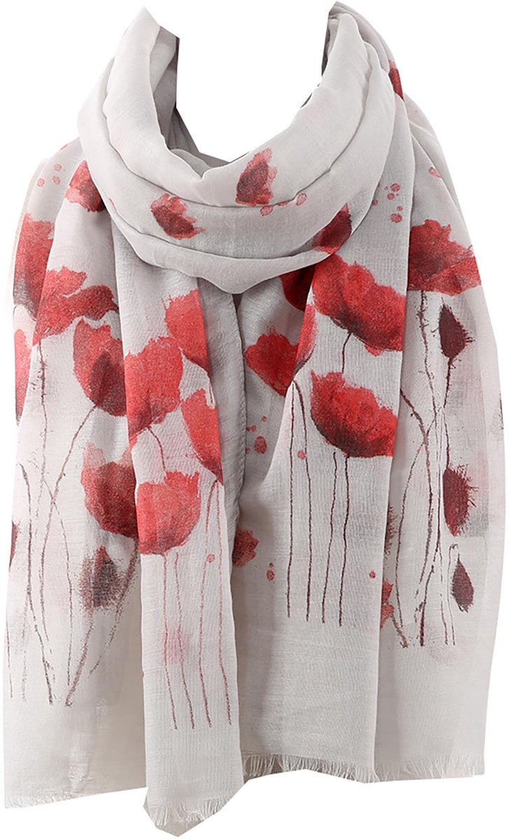 Omgoods - Pashmina Sjaal met Poppies Print voor Dames