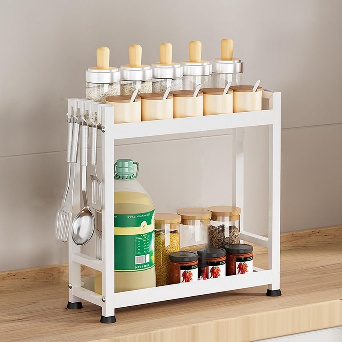 Omgoods - 2 Laags Kruidenkastje voor Keuken - Carbon Staal Organizer