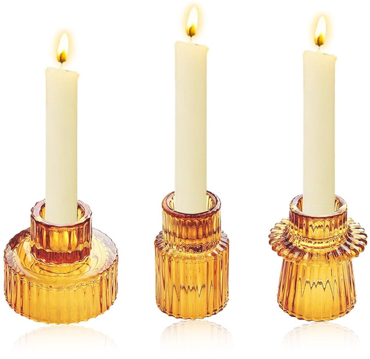 Omgoods - Set van 3 Glazen Kaarsenhouders, Vintage Design voor Decoratie