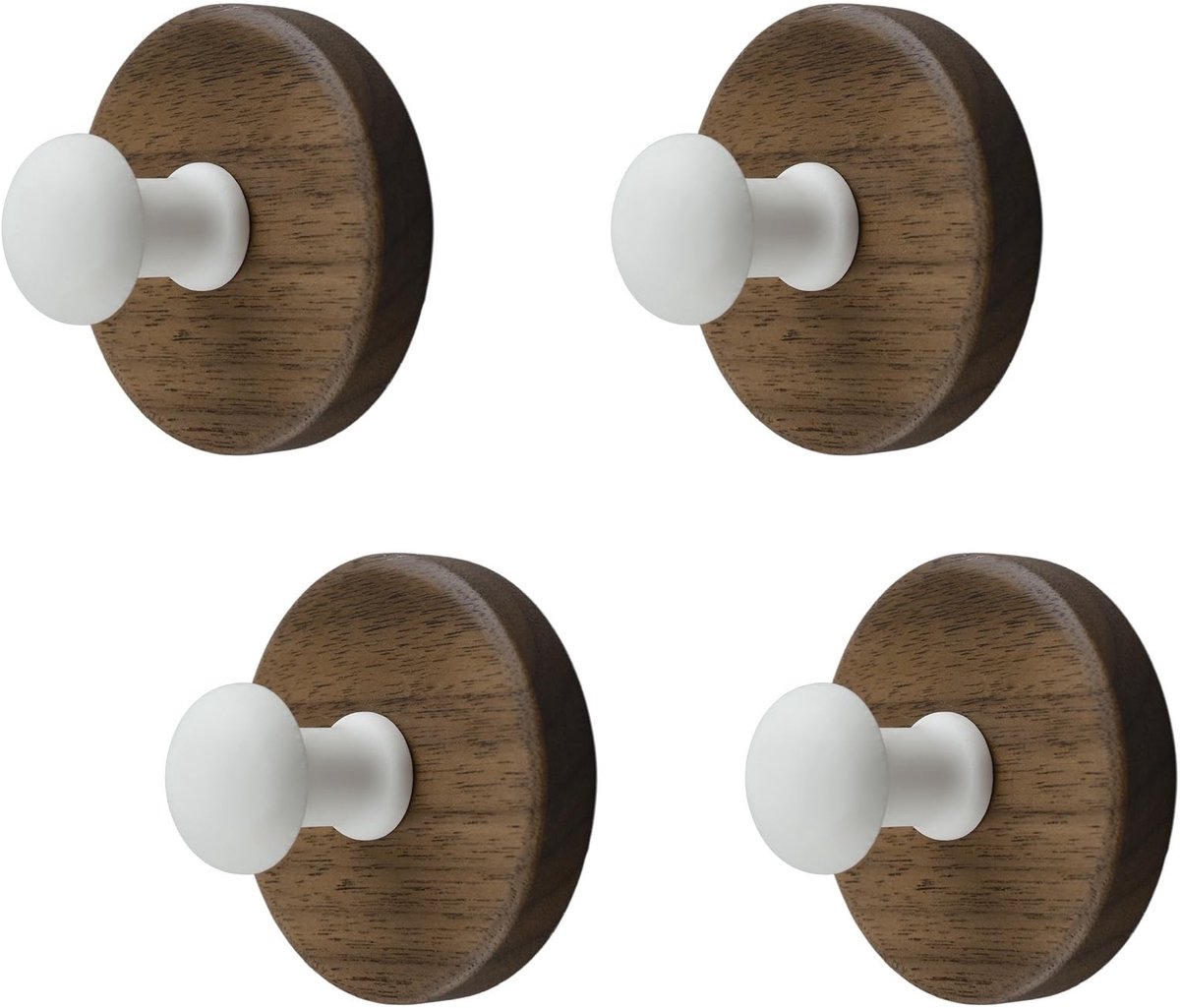 Omgoods- Wandhaak 4 Stuks - Walnoot Houten Wandhaak - Decoratieve Haak - Sterke Plakhaak - Voor Tas/Hoed/Slippers - 60 mm Diameter