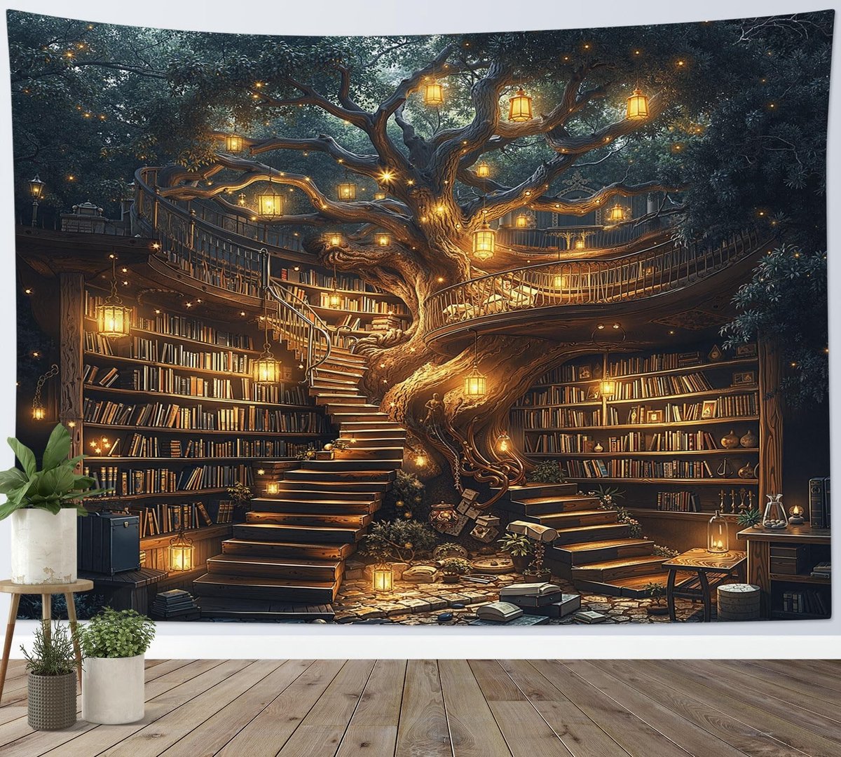 Omgoods - Tapestry met Betoverende Boekenplank, 150x130cm