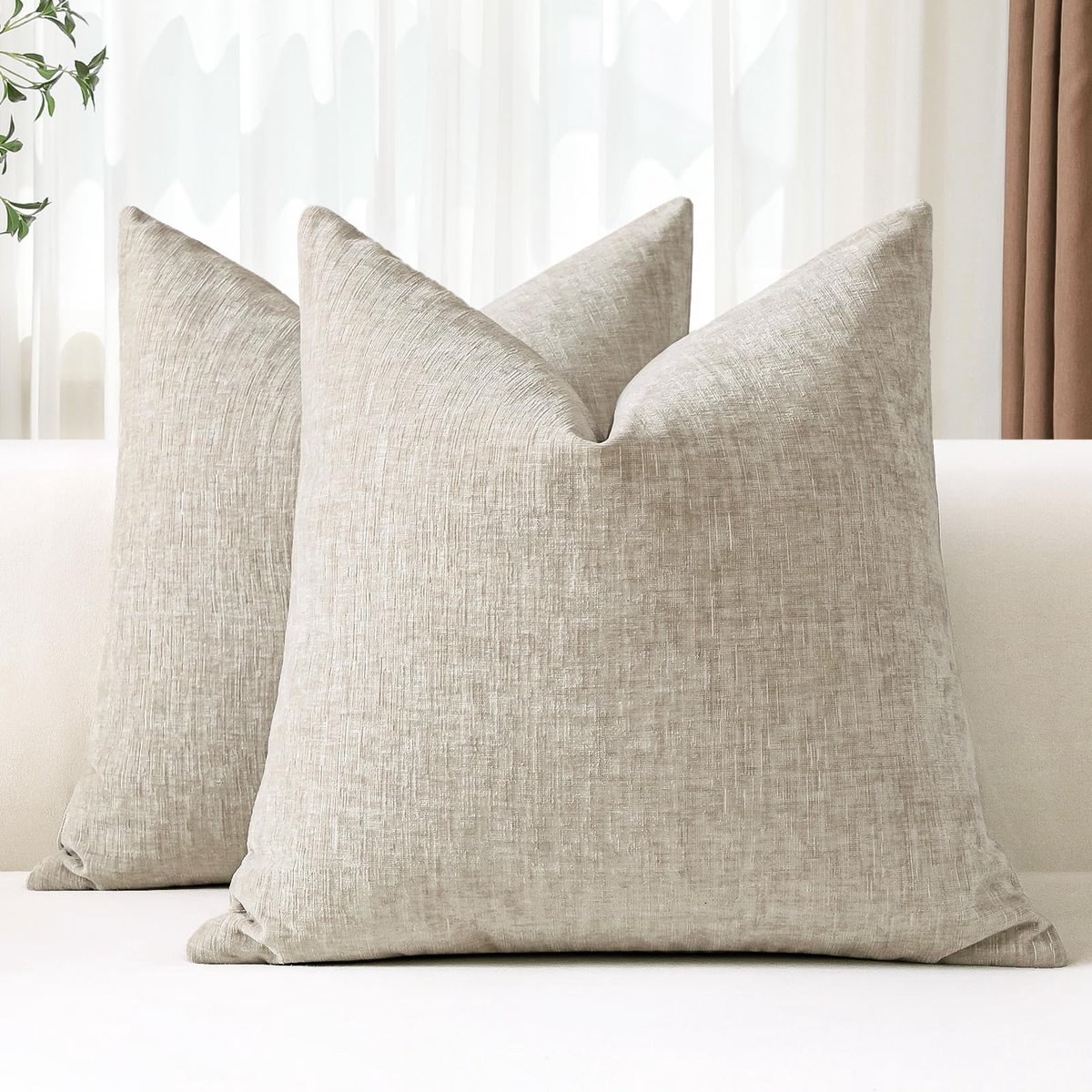 Omgoods - Set van 2 Kussenhoezen 50 x 50 cm Zachte Chenille Decoratieve Hoes voor Sofa