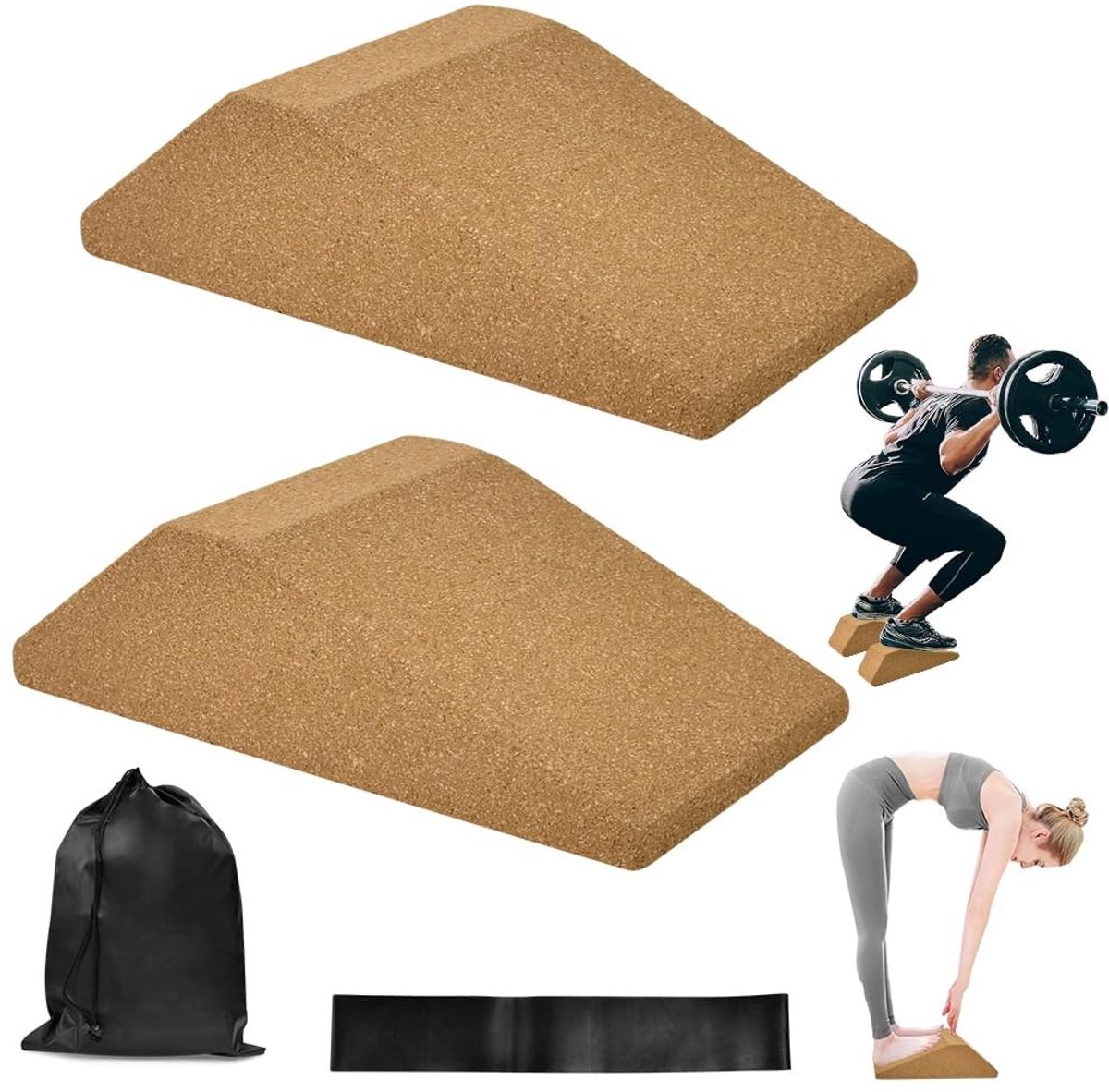 Omgoods - Set van 2 Korken Kuitstrekker Blokken voor Yoga en Stretching