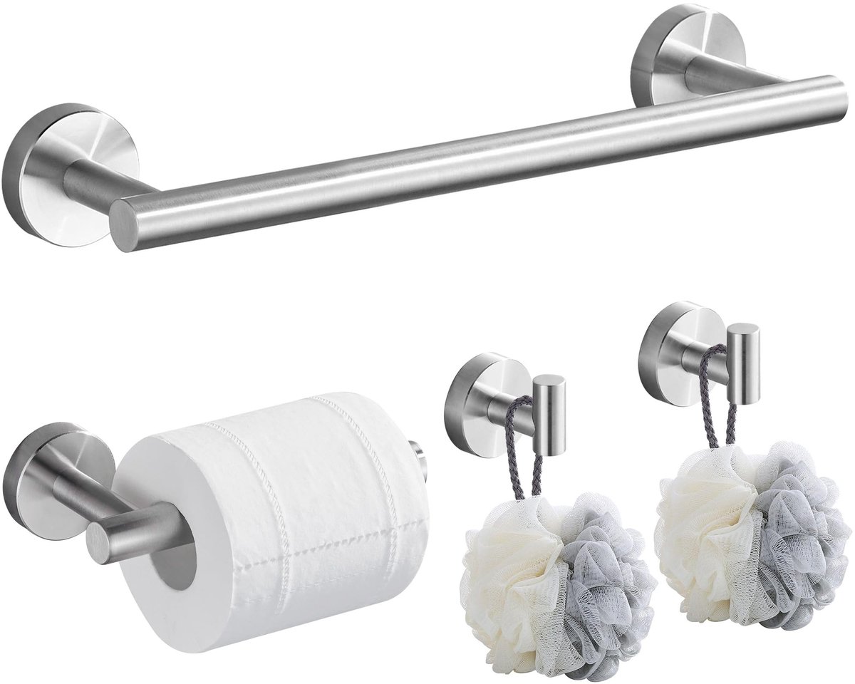 Omgoods - Badkamer Accessoires Set 4 Stuks RVS Geborsteld Nikkel