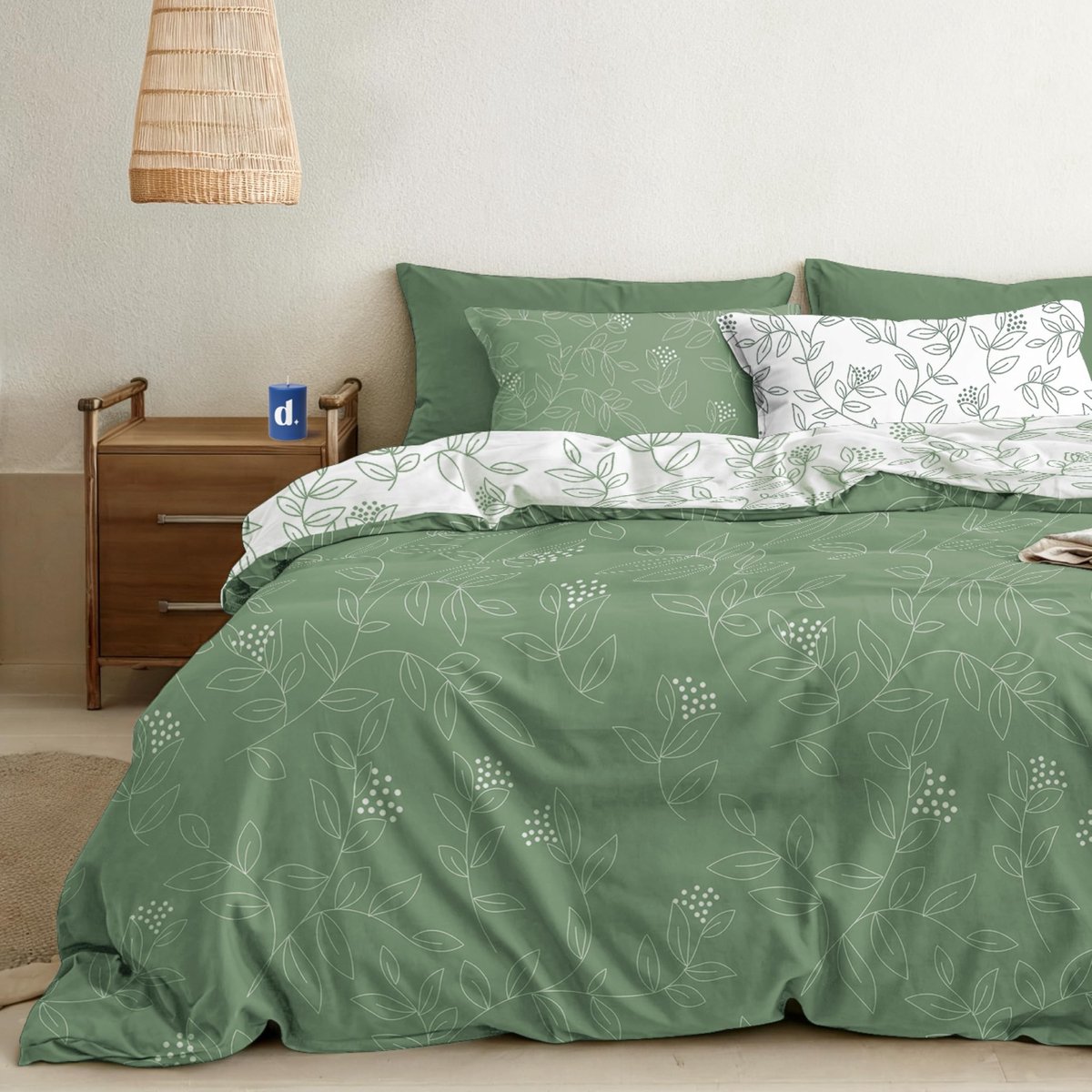Omgoods - Dreamzie Dekbedovertrek 220x240 cm met 2 Kussenslopen - Sage Groene Bladeren