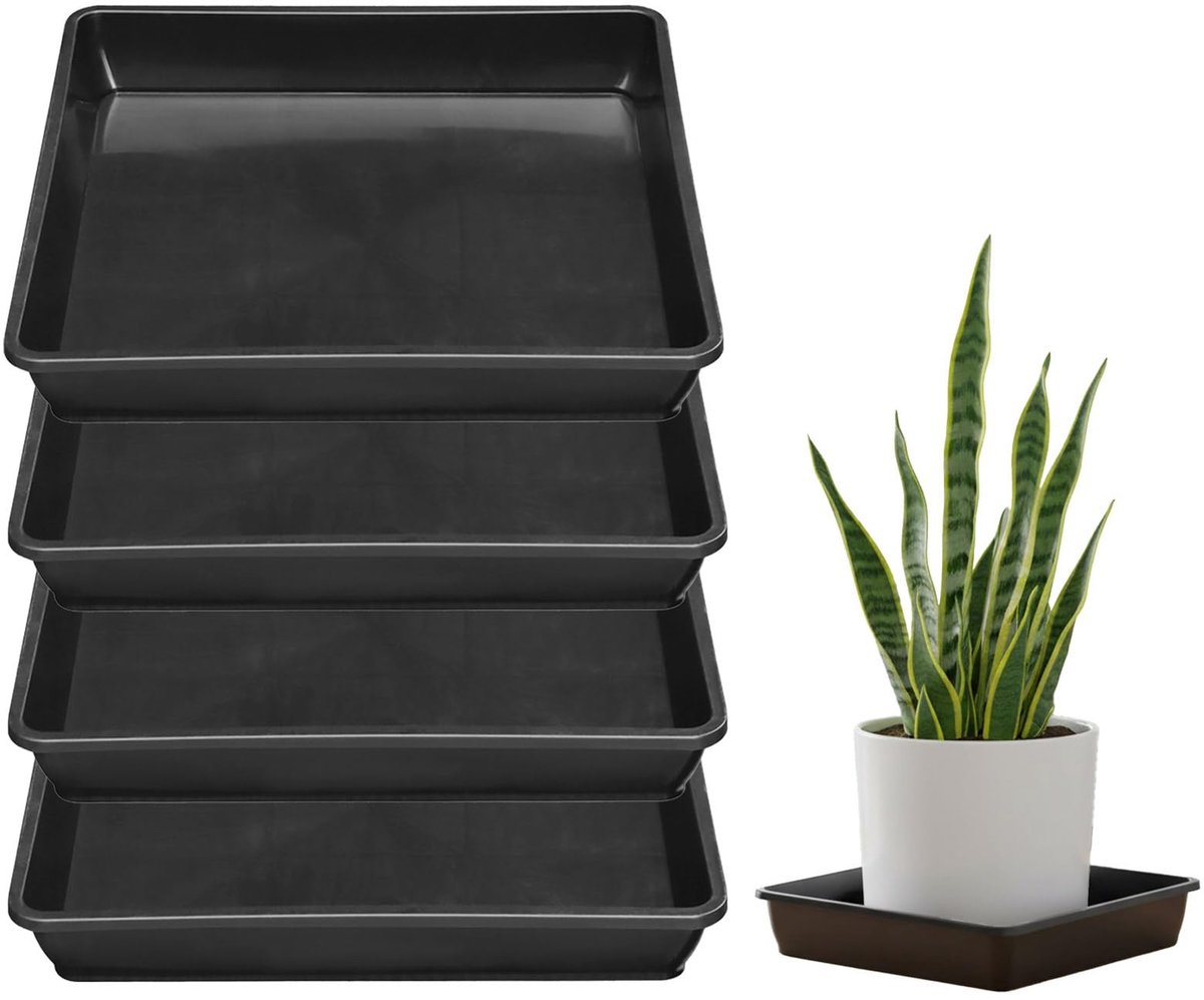 Omgoods- Plantenschotel 4 Stuks - Kunststof Lekbak - Sterk en Weerbestendig - Wateropvang - Beschermt Vloeren - Afmetingen 30.2 x 30.2 cm - Onderzetter