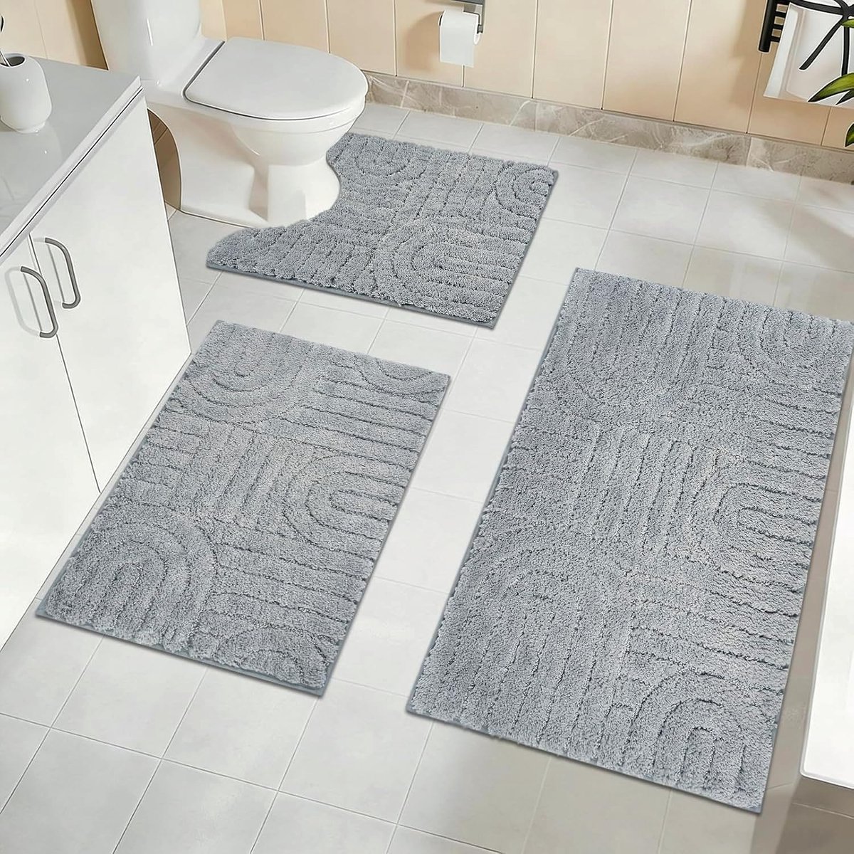 Omgoods - 3-delige Badmatset - Zachte Microvezel, Antislip en Waterabsorberend