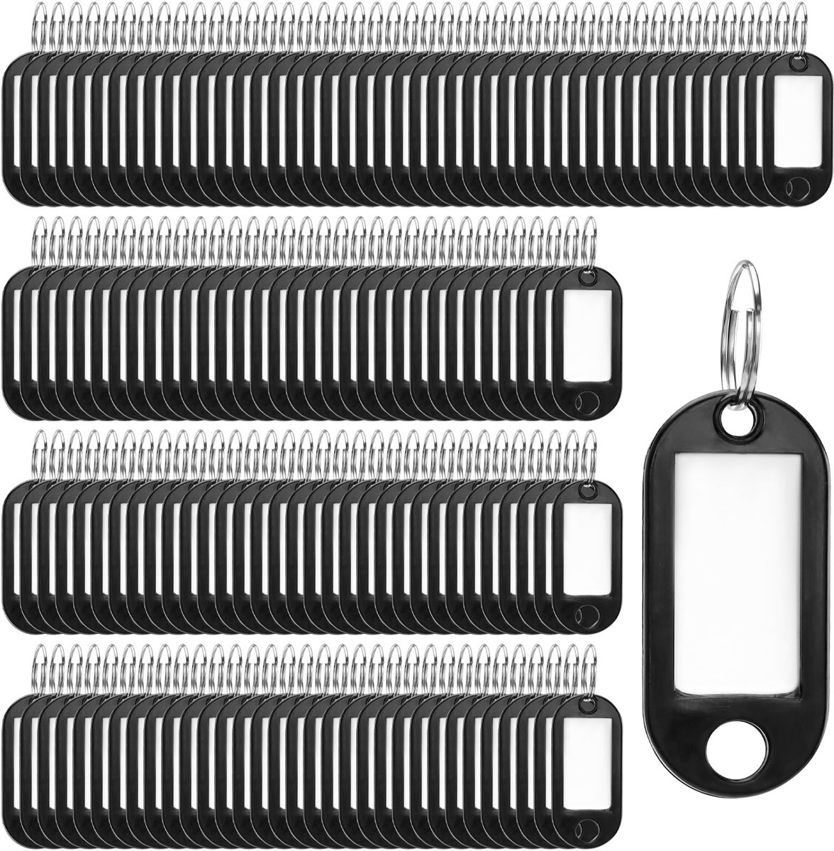 Omgoods - 400 Stuks Zwarte Sleutelhangers met Labels - Plastic ID Tags voor Sleutels en Bagage
