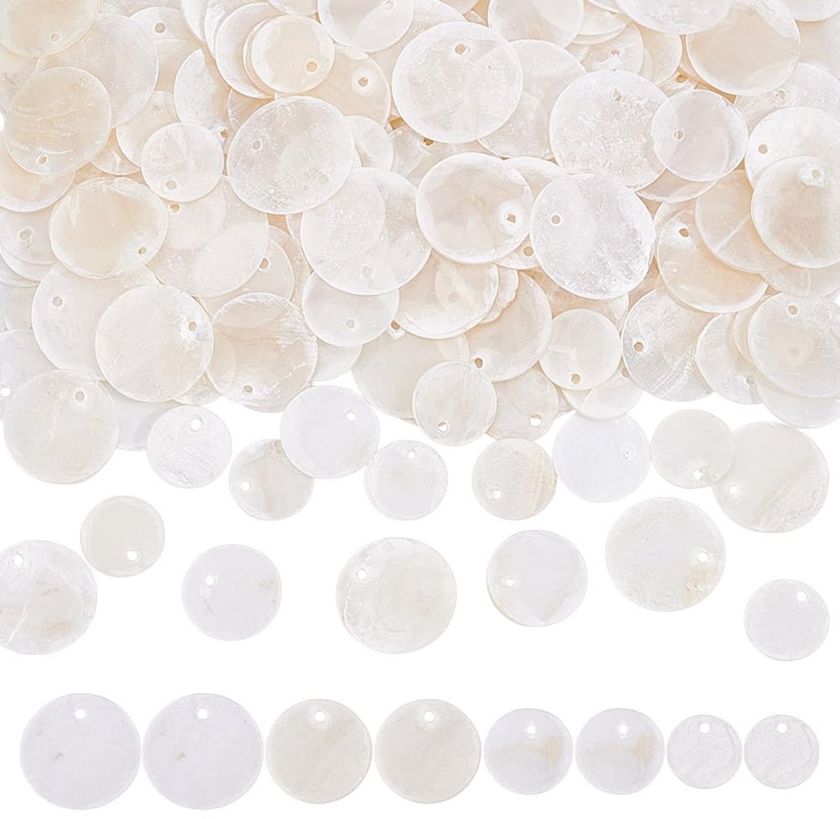 Omgoods - 210 Platte Ronde Schelpen in Natuurlijke Kleur voor Sieraden en Decoratie