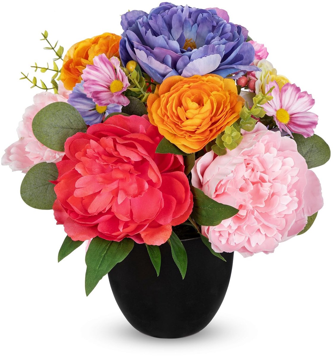 Omgoods - Kunstpioenen in Zwarte Pot - Roze en Paarse Bloemen voor Decoratie
