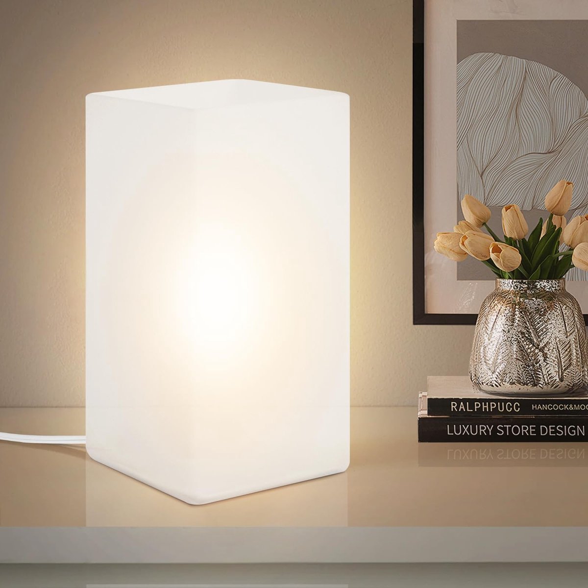 Omgoods - Elegante Tafellamp met Witte Frosted Glas Lampenkap