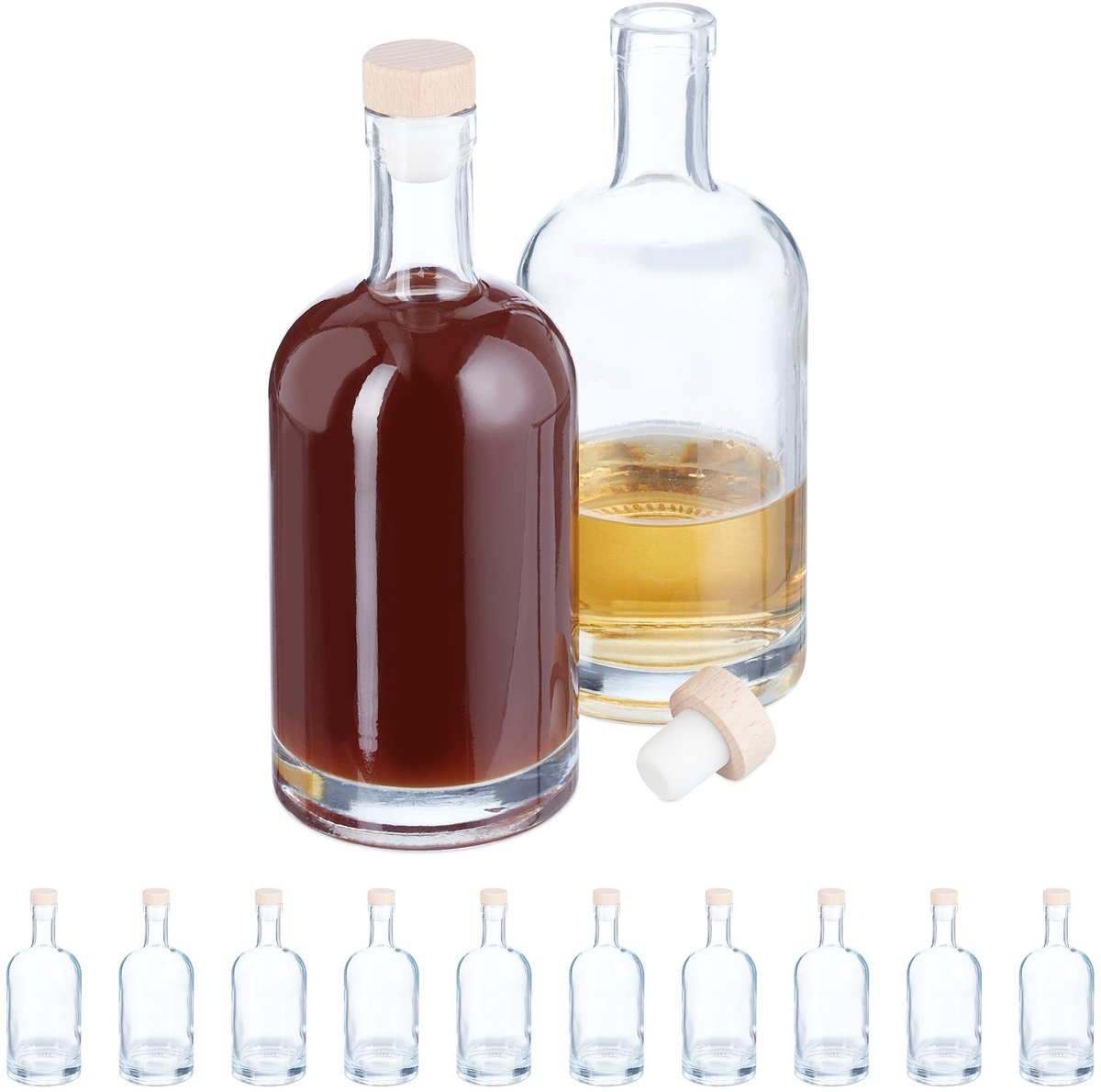 Omgoods - Set van 12 Glazen Flessen 500 ml met Kurk