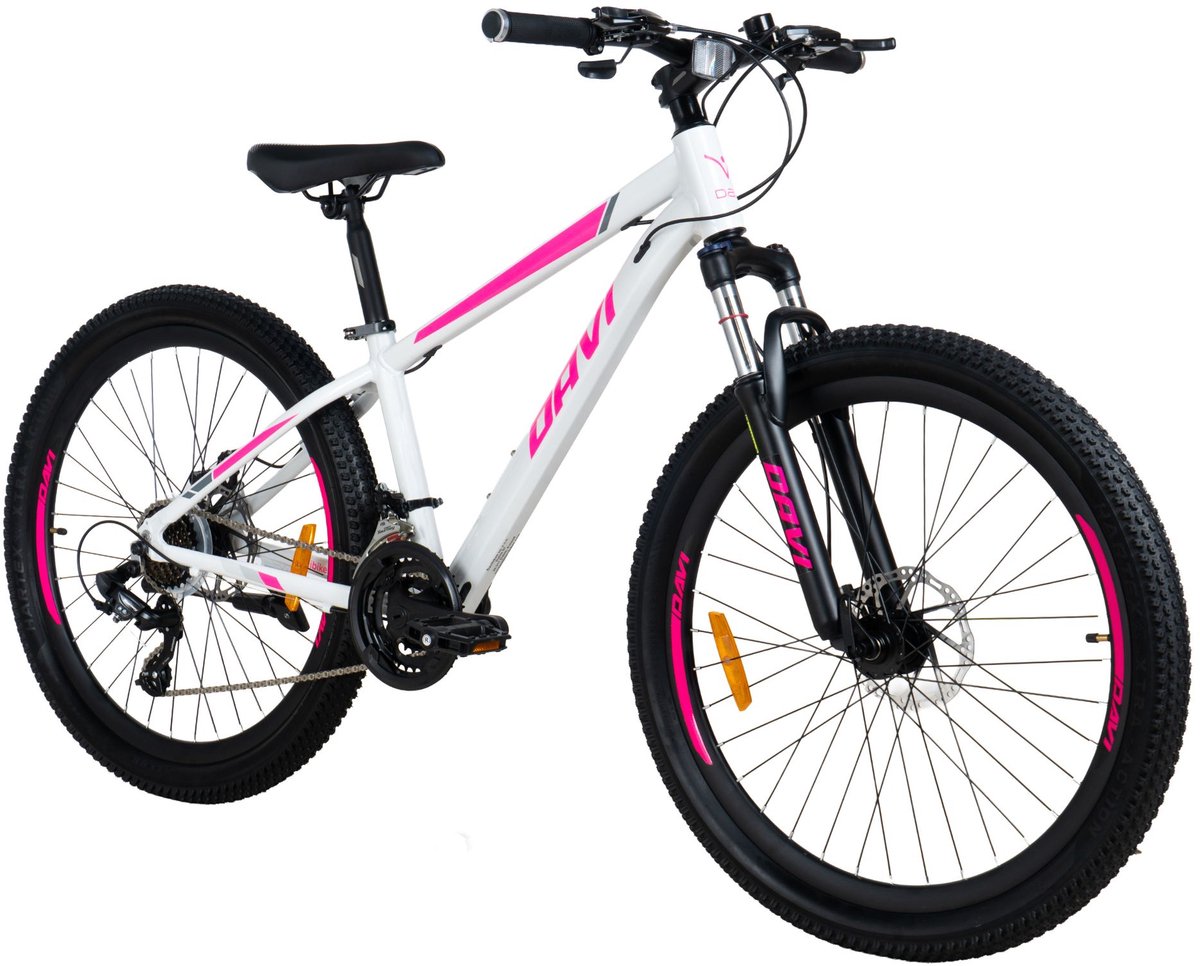 Davi Bella – Mountainbike – 26 inch – 21 versnellingen – Aluminium frame – Schijfremmen – Voorvork met vering – Shimano – Wit/Roze