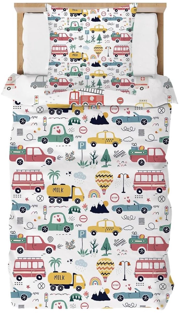 Omgoods - Dekbedovertrek Auto Design 140x200 cm - Microvezel Omkeerbaar met Kussensloop 65x65 cm