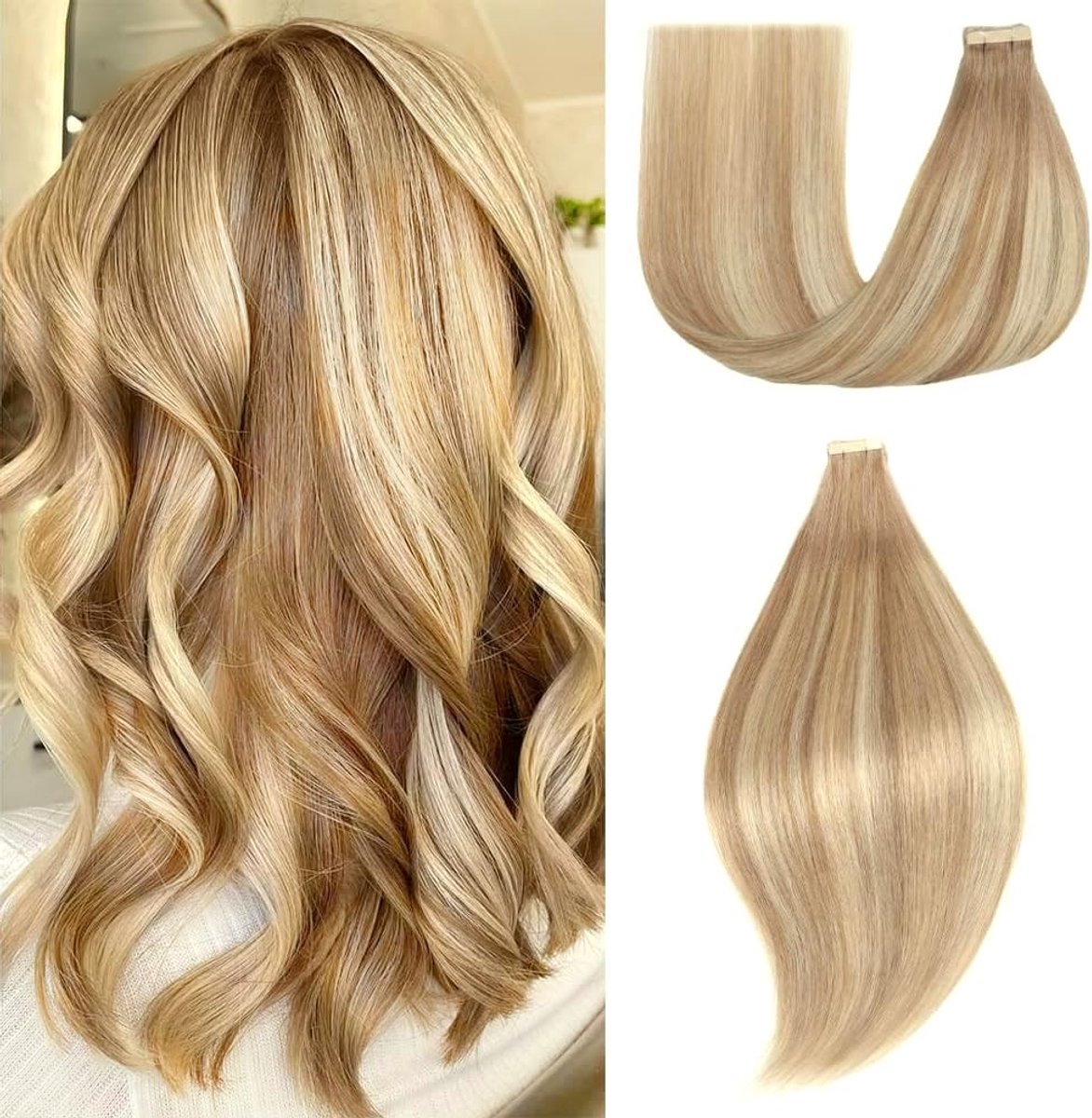 Omgoods - Tape Extensions 20 Stuks 40cm Lichtbruin met Goudblond