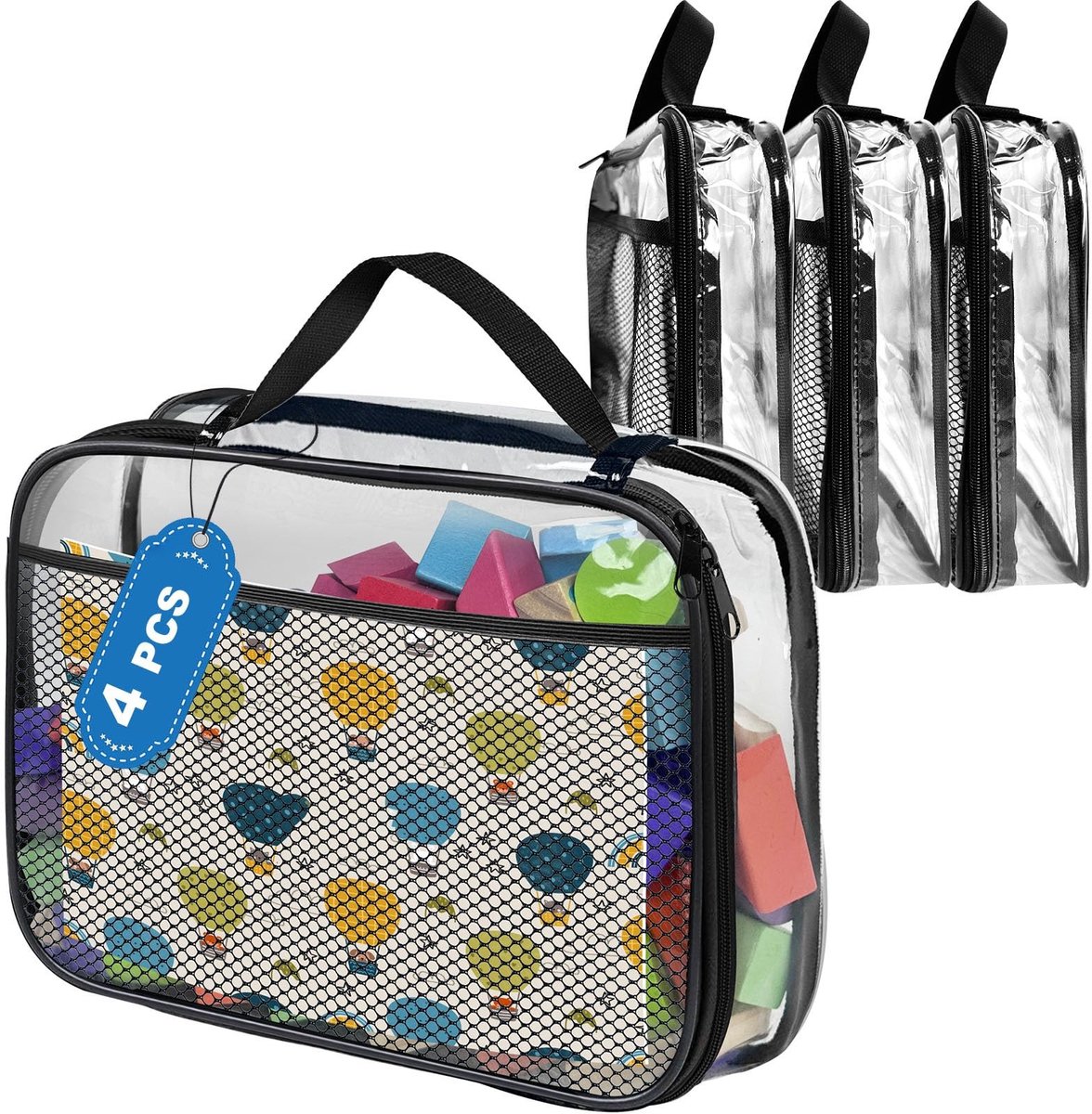 Omgoods - Set van 4 Speelgoed Opbergzakken - PVC Toilettas met Rits
