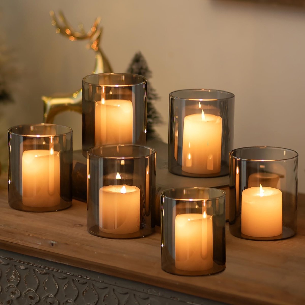 Omgoods - Set van 6 Hurricane Kaarsenhouders van Glas voor Decoratie