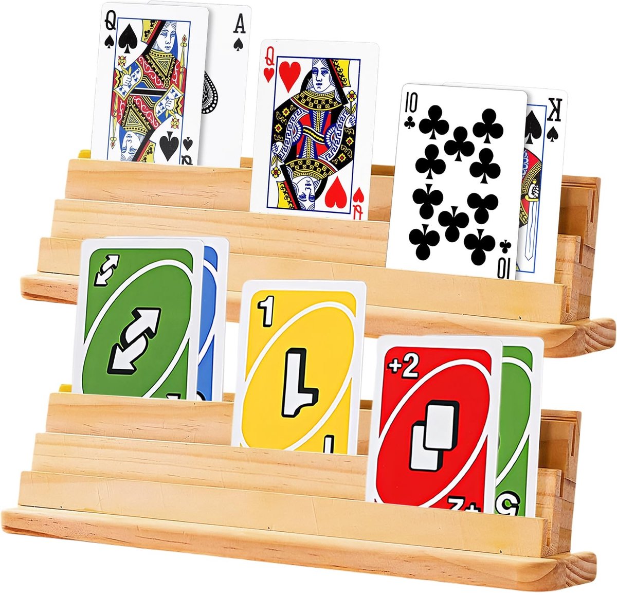 Omgoods - Set van 2 Houten Speelkaarthouders voor Handenvrij Spelplezier