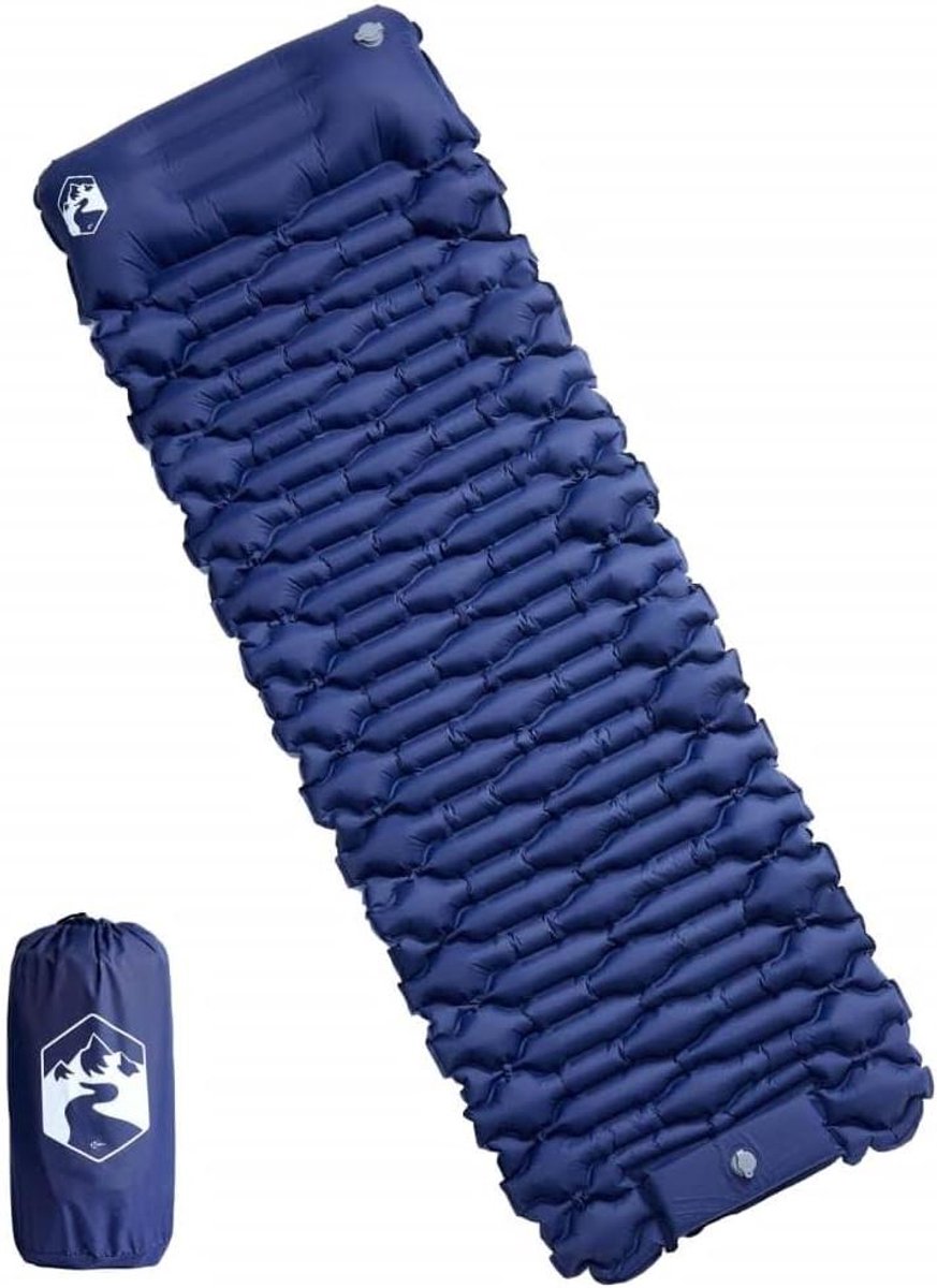 Kampeer Matras - Luchtbed Opblaasbaar - Buiten Slapen - Zelfopblazend met Kussen - 193 x 66 cm - Blauw Grijs
