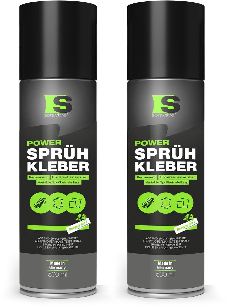 SnelShoppen - 2 x 500 ml Power Spray Lijm - Sterke Hechting voor Textiel, Vilt, Schuim, Leer, Tapijt, Papier en Meer - Verstelbare Spuitkop voor Preci