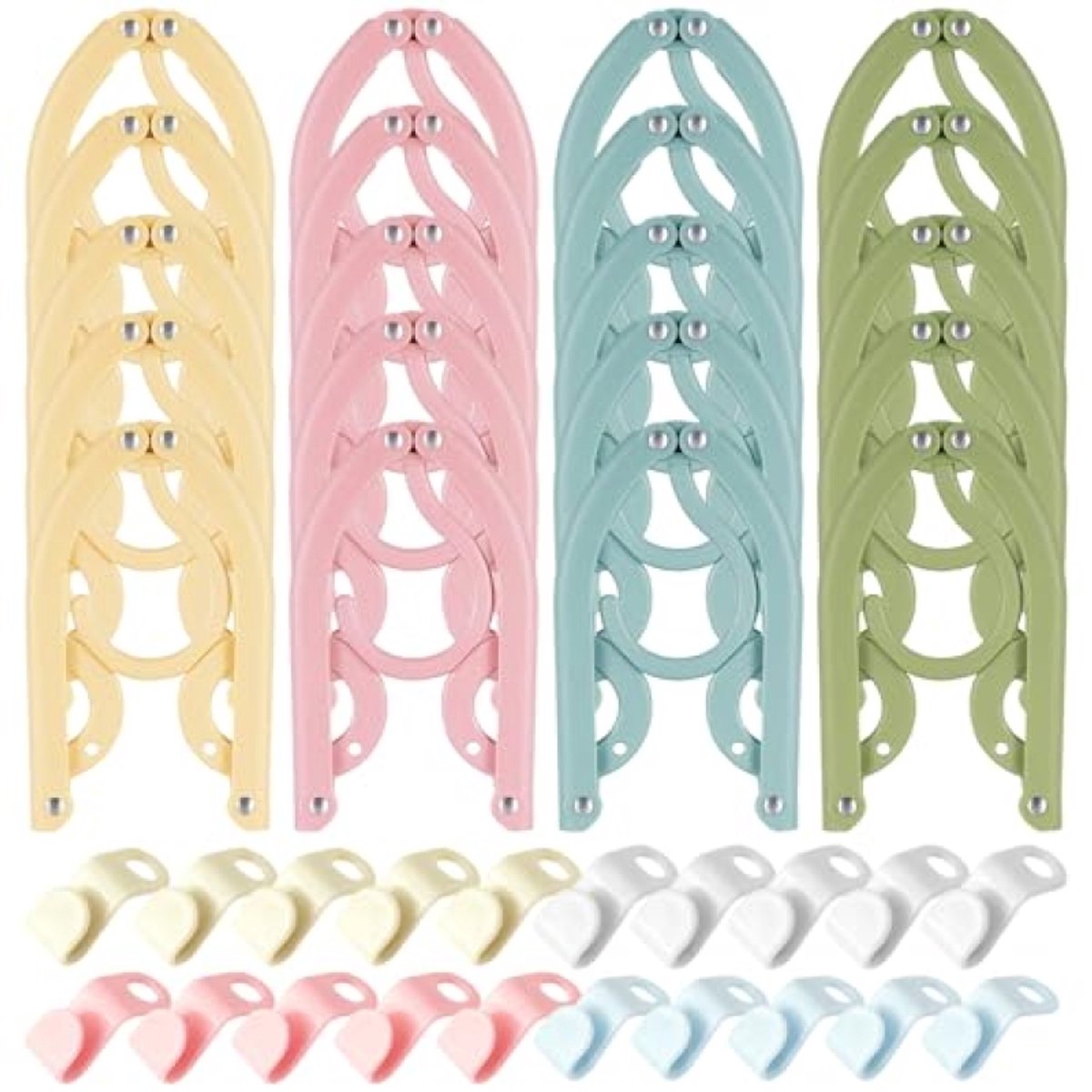 Huis Geluk Opvouwbare kleerhangers 20 stuks - Multifunctionele reiskleerhangers met verbindingshaken - Inklapbaar - Blauw, Groen, Beige, Roze